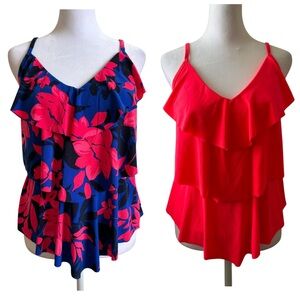 New Small Aqua Green Blue Pink Tiered Flounce Ruffle Tankini Top Bundle